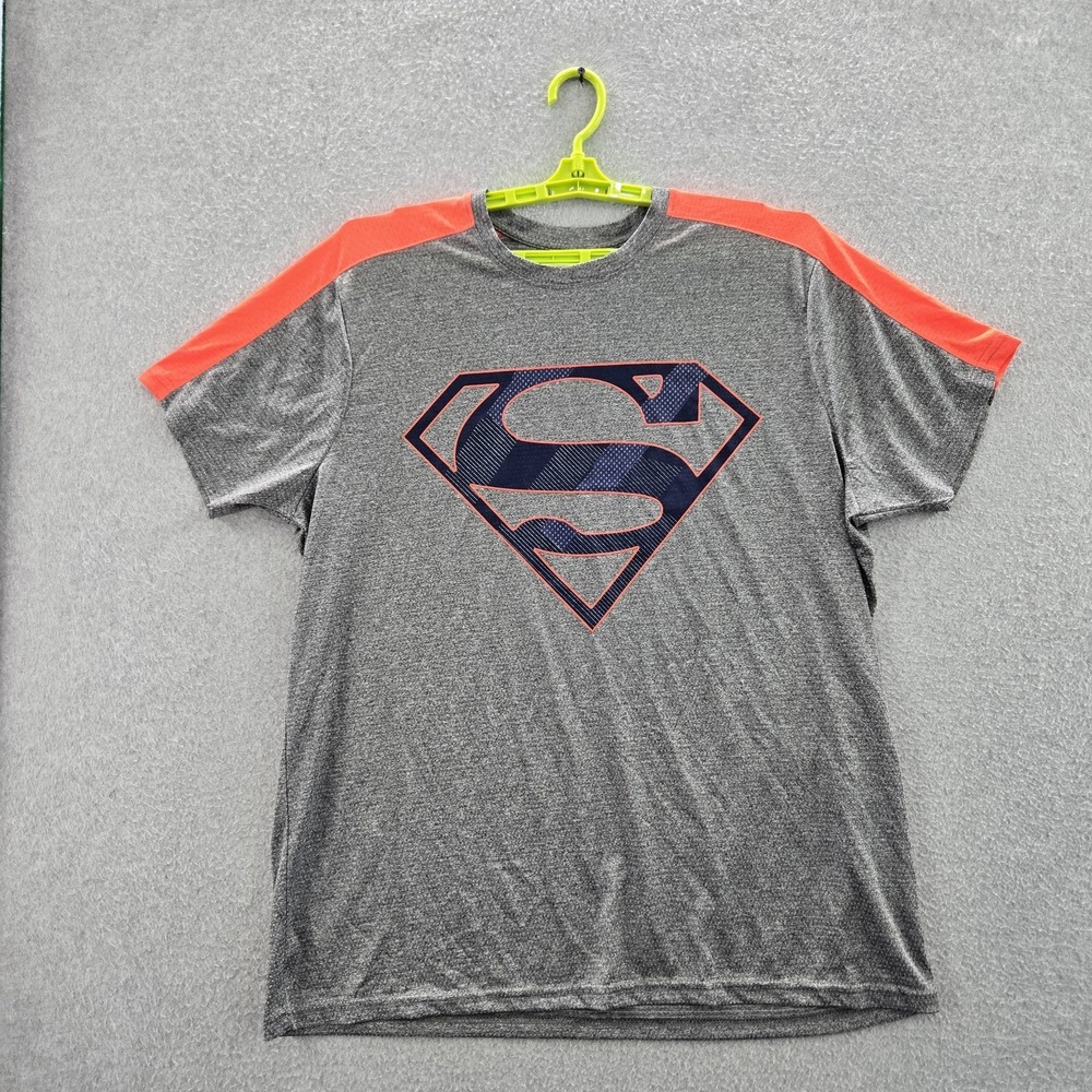 DC Comics Men Shirt XL Gray Colorblock Superman Logo Activewear Short Sleeve